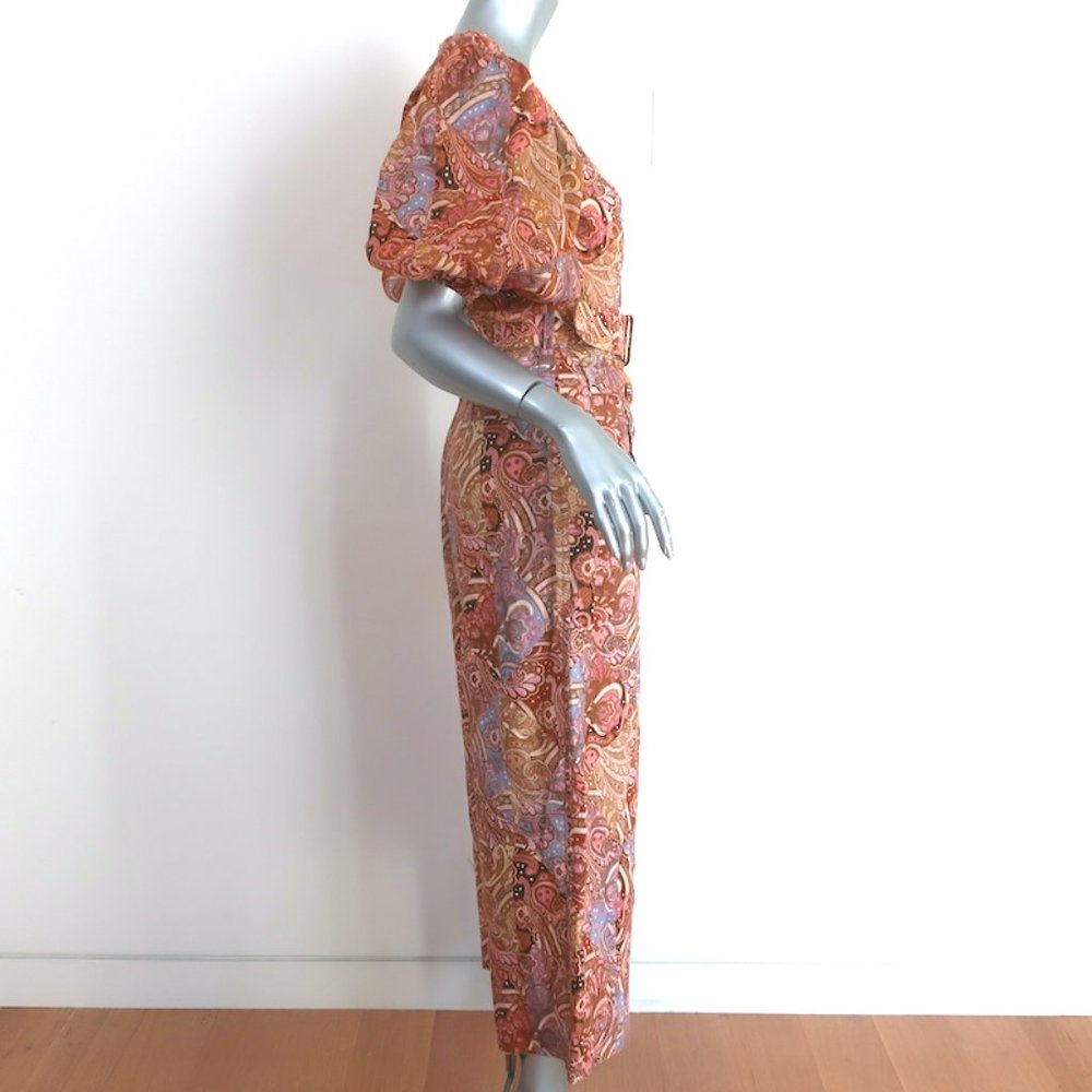 ZIMMERMANN CONCERT BELTED JUMPSUIT MULTICOLOR PAISLEY PRINT LINEN SIZE 1 - Picture 3 of 7